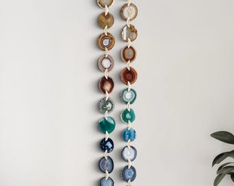 Brazilian Agate Garland, 48 Inch Boho Ombre Natural Blue Gray Statement Wall Hanging