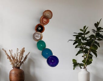 Brazilian Agate Wall Art Set, 7 Slice Dark Rainbow, Statement Installation, Ready to Ship
