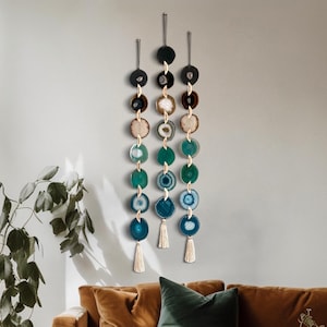 Teal, Green & Brown 7-Slice Agate Wall Hanging -Boho Crystal Jackson Design Garland