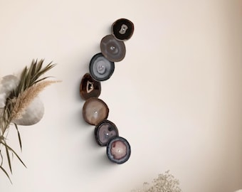 Brazilian Agate Wall Art Set, 7 Slice Brown Gray Mix Statement Installation, Ready to Ship
