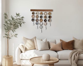 24-Inch Umber Agate Wall Hanging: Boho Natural Gold Brown Gray Stone Art with Silk Tassels