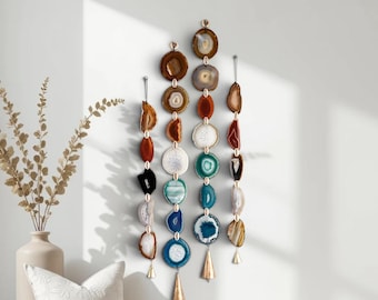 Brazilian Agate Wall Hanging, White Amber Green Teal, Mini or Large Garland, Made to Order