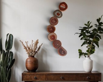 Brazilian Agate Wall Art Set, 7 Slice Rust, Amber & Red Statement Installation, Ready to Ship