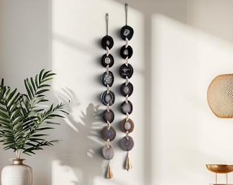Brazilian Agate Wall Hanging, Black Taupe Gray Esme Garland, Custom Tassel Bell, Made to Order