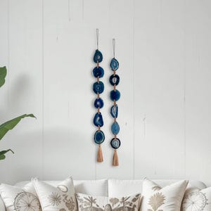 Neptune’s Tide Agate Wall Hanging – All-Blue & Teal Ocean-Inspired Boho Décor