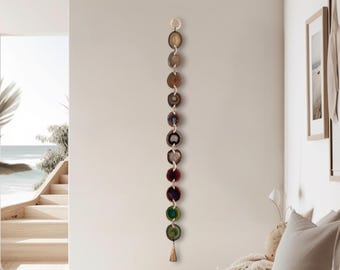 Brazilian Agate Wall Hanging, 48 Inch Warm Glow Natural Amber Green Garland, Made to Order