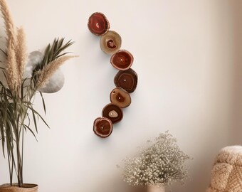 Brazilian Agate Wall Art Set, 7 Slice Warm Rust Brown Mix Statement Installation, Ready to Ship
