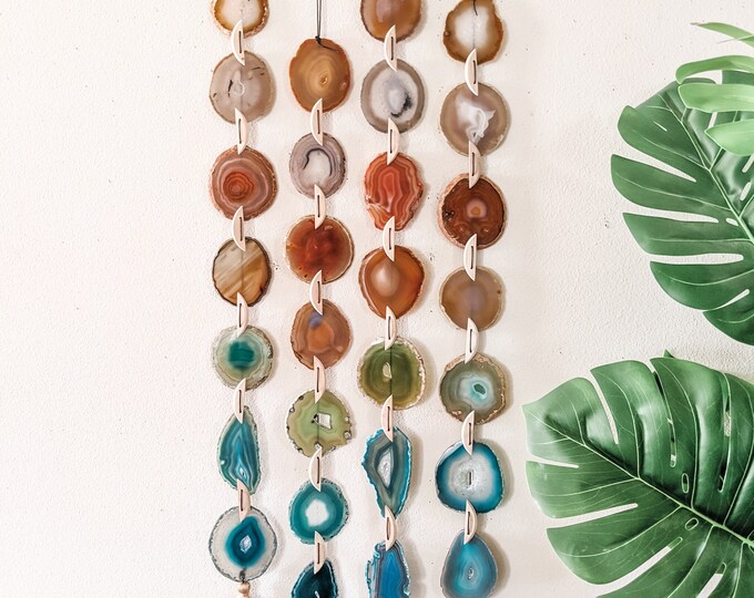 ROSIE AGATE GARLAND,Green/Natural Agate,Boho Wall Hanging,Boho Decor,Boho Wall Decor,Agate Wall Hanging,Indie Wall Decor,7-Slice,Suncatcher