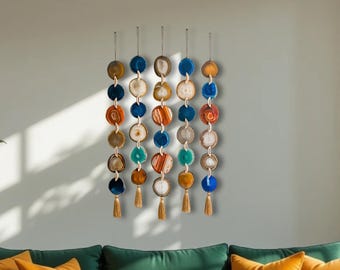 Brazilian Agate Wall Hanging, Sedona Skies Amber Green Blue Boho Garland, Made to Order