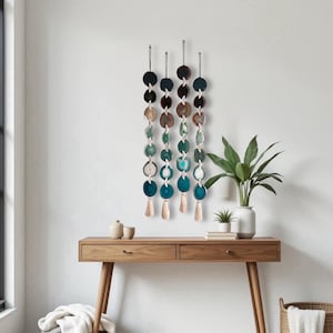 Jackson Agate Wall Hanging – 7-Slice Teal, Green & Brown Boho Crystal Design