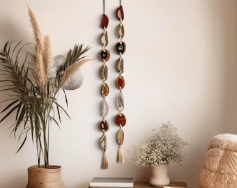 44" Brazilian Agate Wall Hanging, Amber Brown Natural Ombré Garland with Natural Silk Tassels