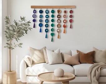 36-Inch Boho Large Chakra Agate Wall Hanging – Rainbow Statement Piece with Extra Row