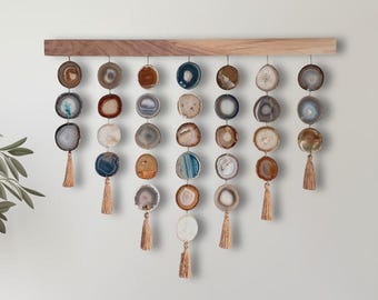 36-Inch Driftwood Uma Agate Wall Hanging – Natural, Teal, Gray, Cream & Brown Boho Large Statement Wall Art Piece