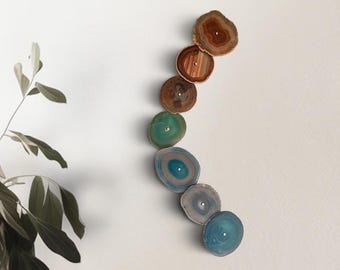 Brazilian Agate Wall Art Set, Ombre Red Orange Green Teal Statement Installation, Ready to Ship