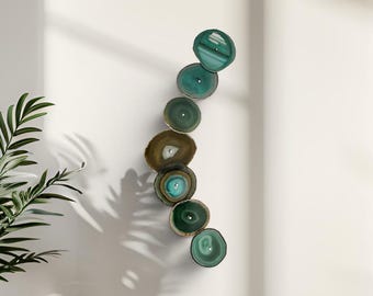 Brazilian Agate Wall Art Set, 7 Slice Earthy Green Statement Installation, Ready to Ship
