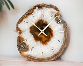 8-12" AGATE WALL CLOCK, Large Agate Wall Clock, Agate Slab Clock, Boho Wall Decor, Boho Decor, Boho Wall Hanging, Geode Clock, Modern Clock