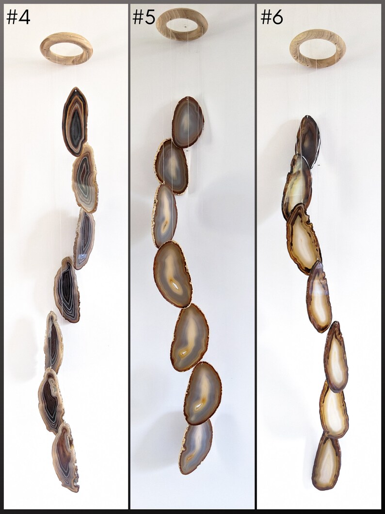 Choose Your GrayBlack LARGE Agate Chime,7-Piece Earthtone Agate Chime,Boho Decor,Boho Wall Decor,Agate Wall Hanging,Ready to Ship