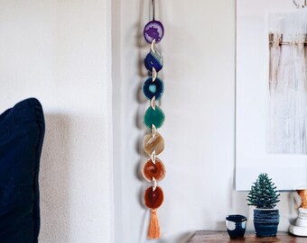 CHAKRA/RAINBOW Agate Garland,Rainbow Decor,Yoga Gift,Chakra Art,Chakra Hanging,Chakra Hanging,Boho Decor,Boho Wall Decor,Suncatcher,Size 2