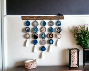 Uma AGATE WALL HANGING in Ocean Glam | Blue/Brown/Gray/Cream Agate, Boho Wall Hanging, Boho Decor, Boho Wall Decor, Wood Wall Hanging
