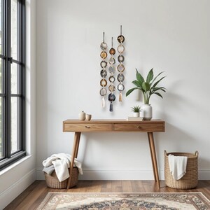 Umber Natural Gray & Brown Agate Wall Hanging | Customizable Boho Geode Wall Decor Hanging, Unique Wall Art, Neutral Gemstone Hanging