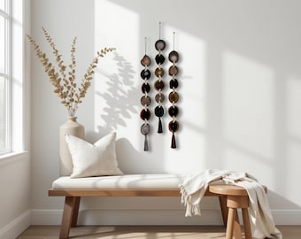 Brazilian Agate Boho Wall Hanging, Dark Brown Black Ember Garland with Silk Tassel