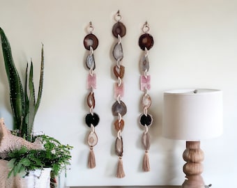 EMMA AGATE GARLAND, Natural/Gray/Black/Blush Agate, Boho Wall Hanging, Boho Decor, Boho Wall Decor, Agate Wall Hanging, Rose Quartz Garland