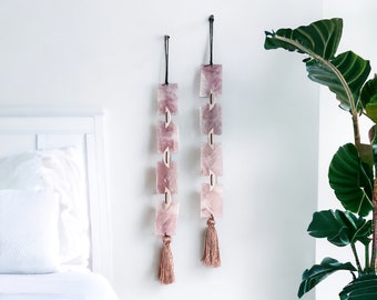 ROSE QUARTZ GARLAND Wall Hanging, Rose Quartz Garland, Boho Wall Decor, Boho Decor, Boho Wall Hanging, Crystal Suncatcher