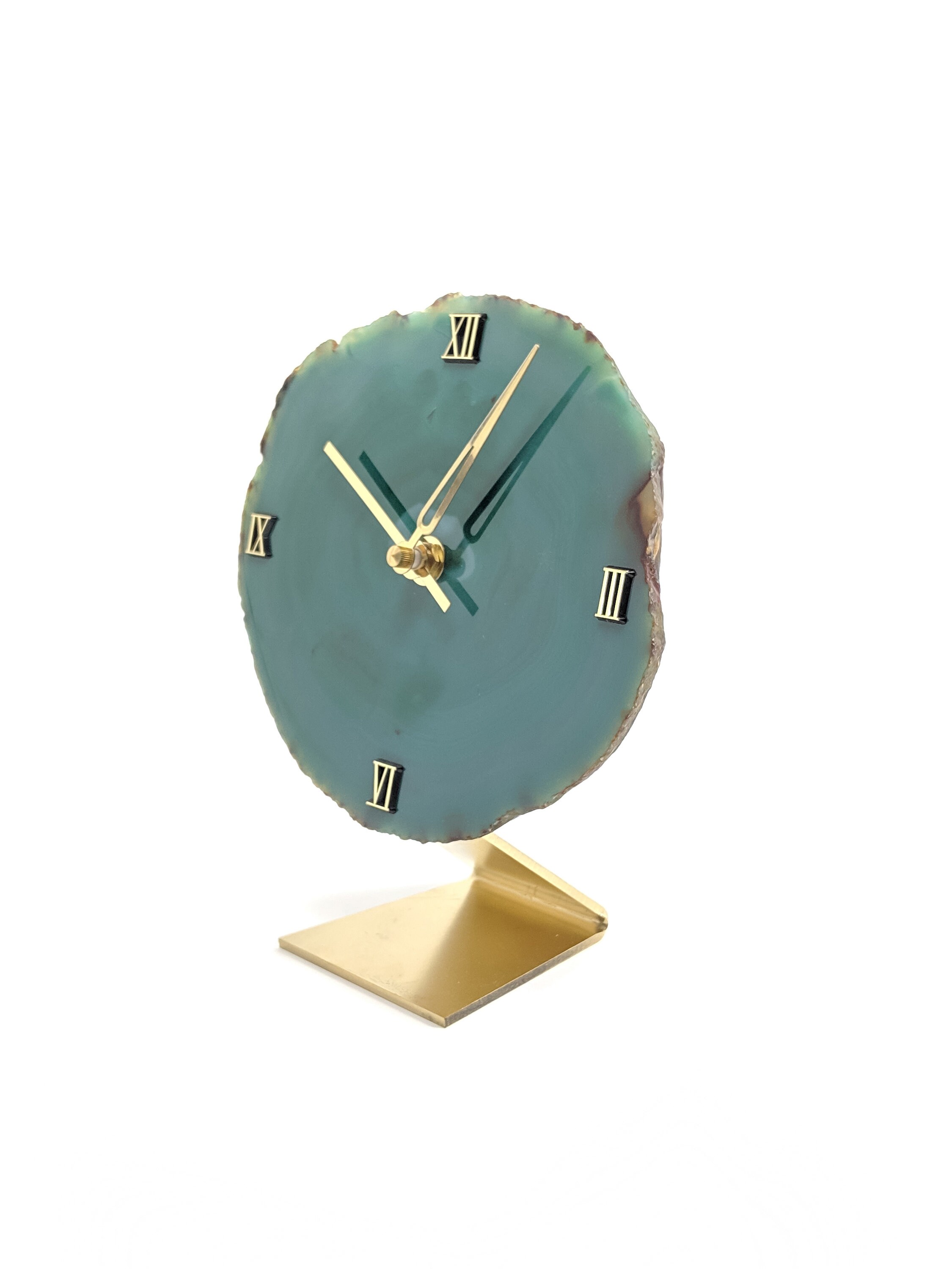 7 Large Green Agate Desk Clock Ready To Ship