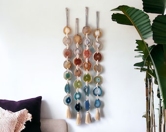 ROSIE AGATE GARLAND,Green/Natural Agate,Boho Wall Hanging,Boho Decor,Boho Wall Decor,Agate Wall Hanging,Indie Wall Decor,7-Slice,Suncatcher