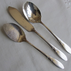 Sugar Spoon, Master Butter Knife, Jelly Server in &quot;Lady Hamilton&quot; Silver Plate - Vintage