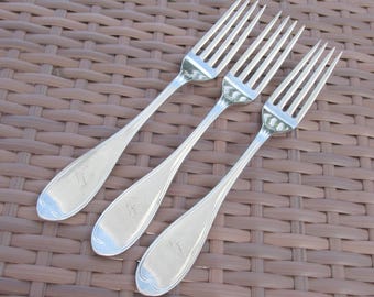 Juego de 3 tenedores de almuerzo con diseño ovalado roscado, chapados en plata con monograma "G" - Antiguo