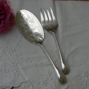 Serving Set - Silver Plate 2 Piece with Fork and Flat Server by Mappin and Webb - Antique - Free Shipping
