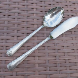 Sugar Spoon and Butter Knife in &quot;Skyline / Skycrest&quot; Silver Plate Pattern - Vintage