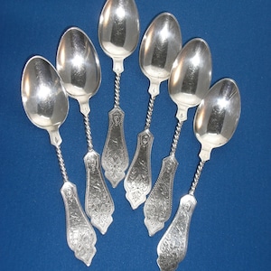 Teaspoons - Sterling Silver Brite Cut Teaspoons Set of 6 - Antique - Free Shipping