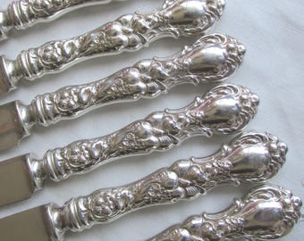 Cuchillos - Juego de 6 cuchillos con mango hueco en plata con diseño floral de Wallace - Antiguos - Envío gratis