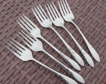 Vintage Silver Plate Salad Forks Set of 6 in "Lady Hamilton" Pattern - Free Shipping