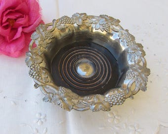 Wine Bottle Coaster in Silver Plate with Grape Pattern - Vintage - Free Shipping