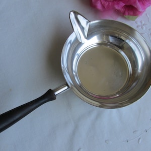 Sauce Bowl with Spout and Wooden Handle Silver Plate - Vintage