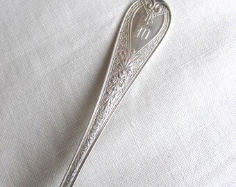 Antique Sterling Silver Teaspoons Set of 4: Florentine Design, "M" Monogram - Free Shipping