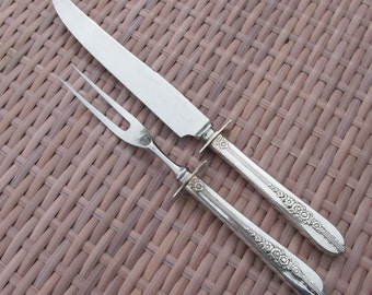 Tranchier Besteck Set Messer und Gabel im "Vintage ""Royal Rose"" Sammler Silber Platte Muster."