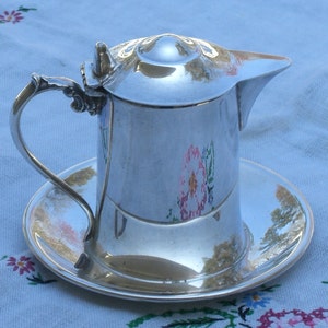 Syrup Pitcher with Attached Underplate in Silver Plate by Wallace - Vintage