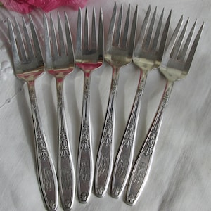 Salad or Dessert Forks - Set of 6 Silver Plate Forks in &quot;Ambassador&quot; Pattern Monogrammed - Vintage - Free Shipping