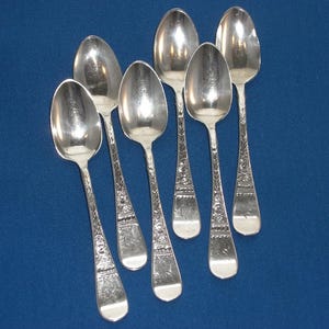 Demitasse Spoons Set of 6 Espresso Spoons in Brite Cut Sterling Silver - Free Shipping - Antique
