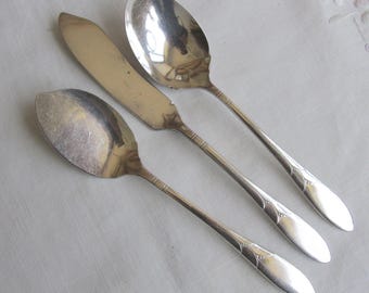 Cuchara para azúcar, cuchillo para mantequilla y servidor de mermelada en plata "Lady Hamilton" - Vintage