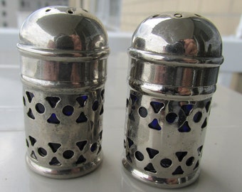 Salt Shakers X 2 with Cobalt Blue Glass Liners - Vintage