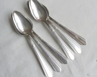 Vintage Silver Plate Teaspoons Set of 6: Art Deco "'Wilshire"' Pattern - Free Shipping