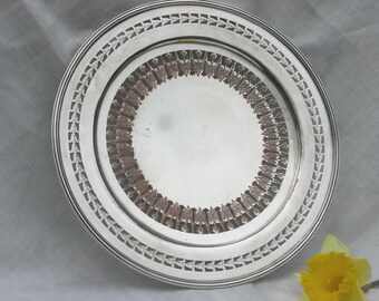 Plato para tarta vintage de plata Sheffield: inglés con borde reticulado - Envío gratuito