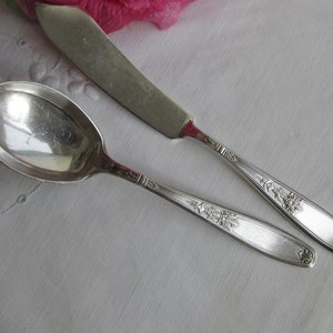 Sugar Spoon and Butter Knife in &quot;Ambassador&quot; Pattern Silver Plate - Vintage