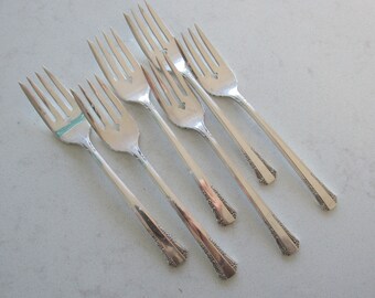 Vintage Silver Plate Salad Forks Set of 6 "Del Mar" Pattern - Free Shipping