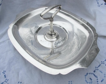 Serving Tray in Silver Plate with Center Handle - Vintage - Free Shipping